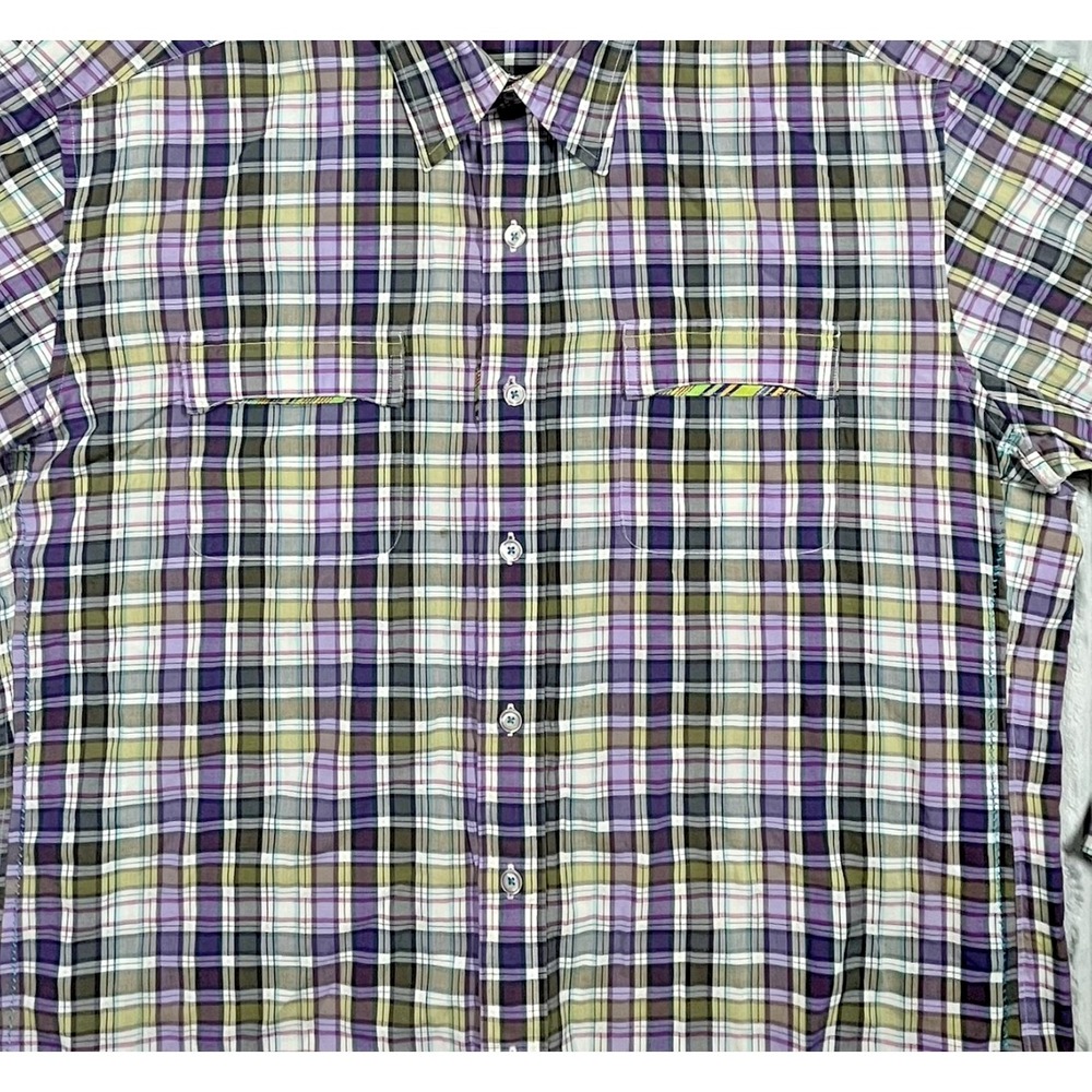 Robert Graham Freshly Laundered Button Up Shirt Men's L Purple Green Plaid Roll - Picture 6 of 13